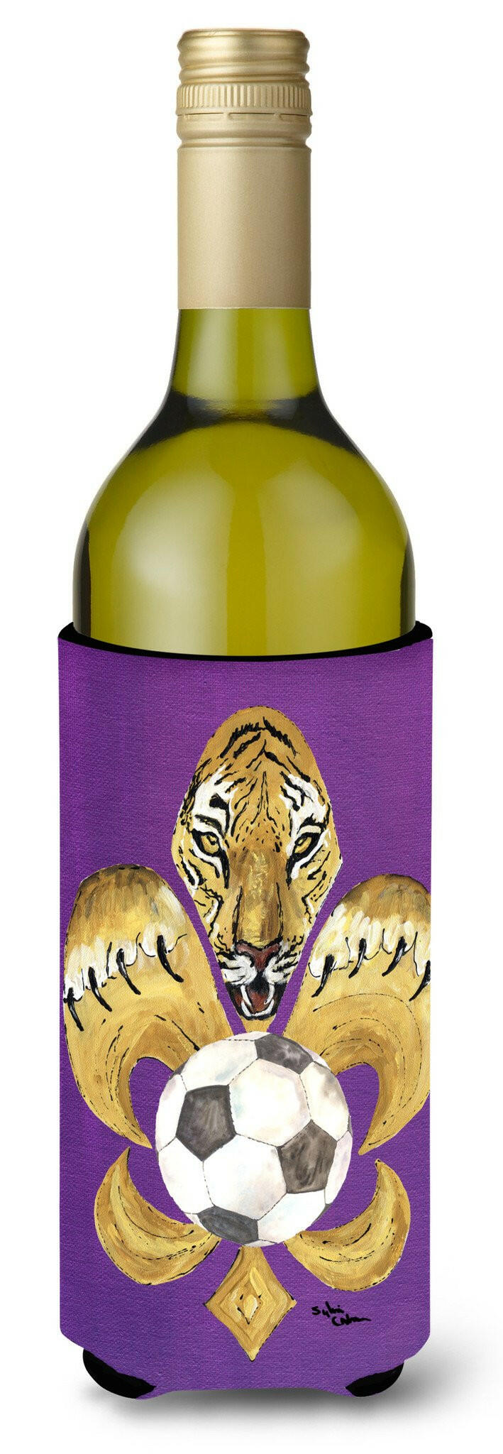 Tiger Fleur de lis Soccer Wine Bottle Beverage Insulator Beverage Insulator Hugger by Caroline&#39;s Treasures
