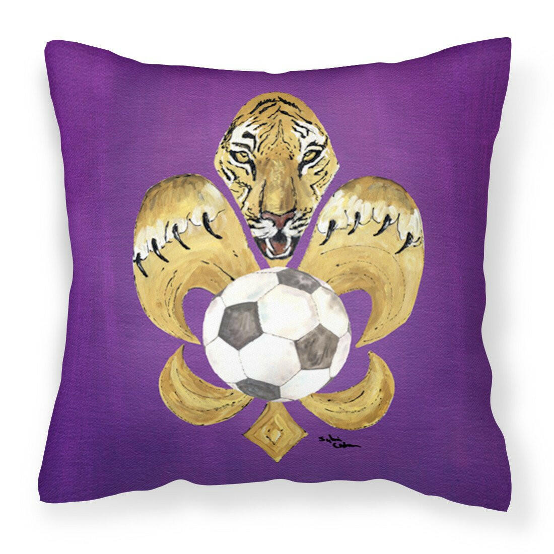 Tiger Fleur de lis Soccer Fabric Decorative Pillow 8477PW1414 - the-store.com