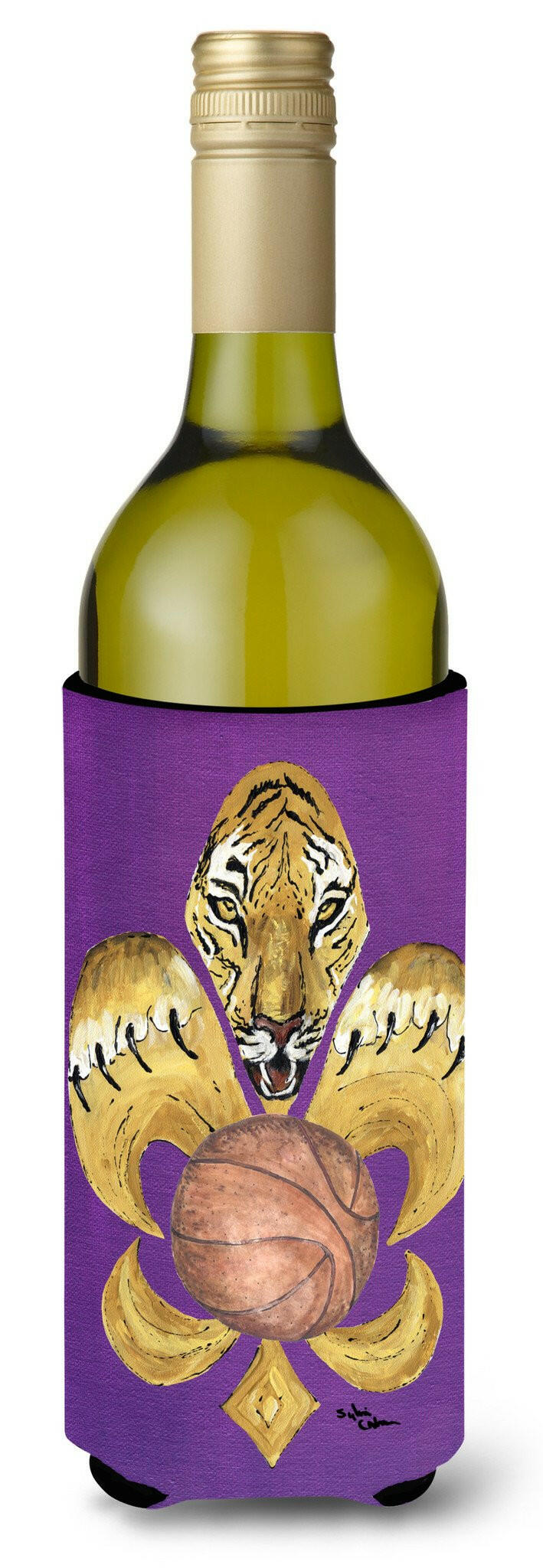 Tiger Fleur de lis Basketball Wine Bottle Beverage Insulator Beverage Insulator Hugger by Caroline&#39;s Treasures