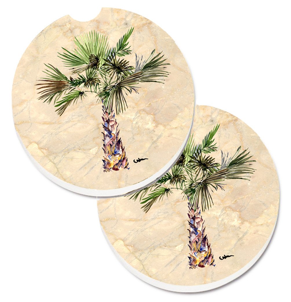 Palm Tree Set of 2 Cup Holder Car Coasters 8480CARC by Caroline&#39;s Treasures