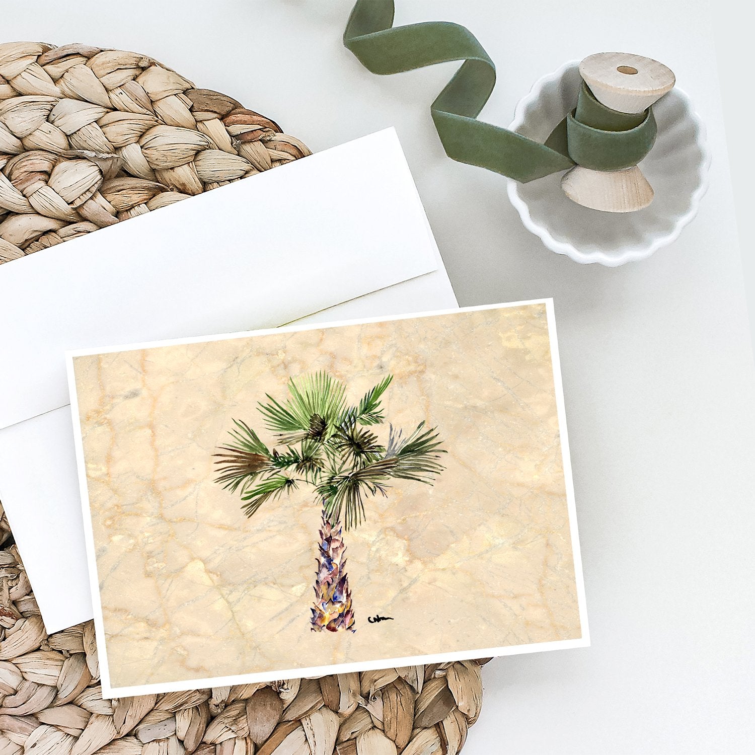 Palm Tree on Marble Background Greeting Cards and Envelopes Pack of 8 - the-store.com