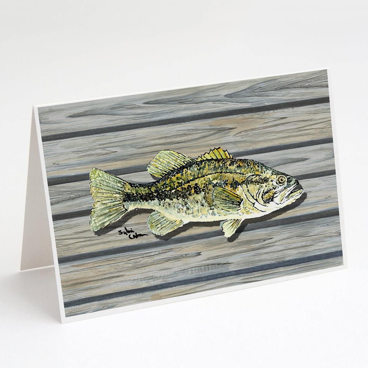 Buy this Small mouth Bass Fish on Pier Greeting Cards and Envelopes Pack of 8