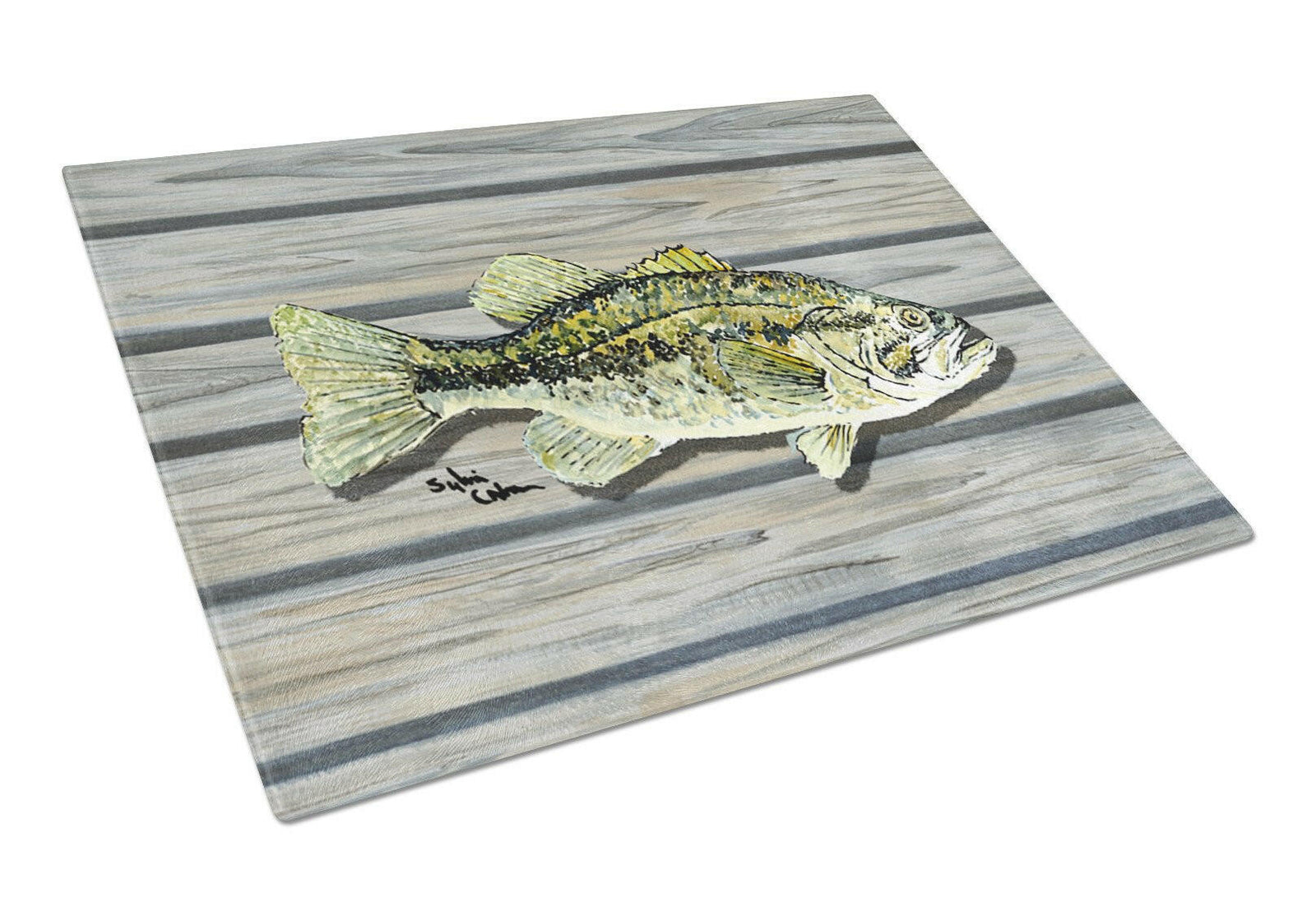 Small mouth bass on the wharf Glass Cutting Board by Caroline's Treasures
