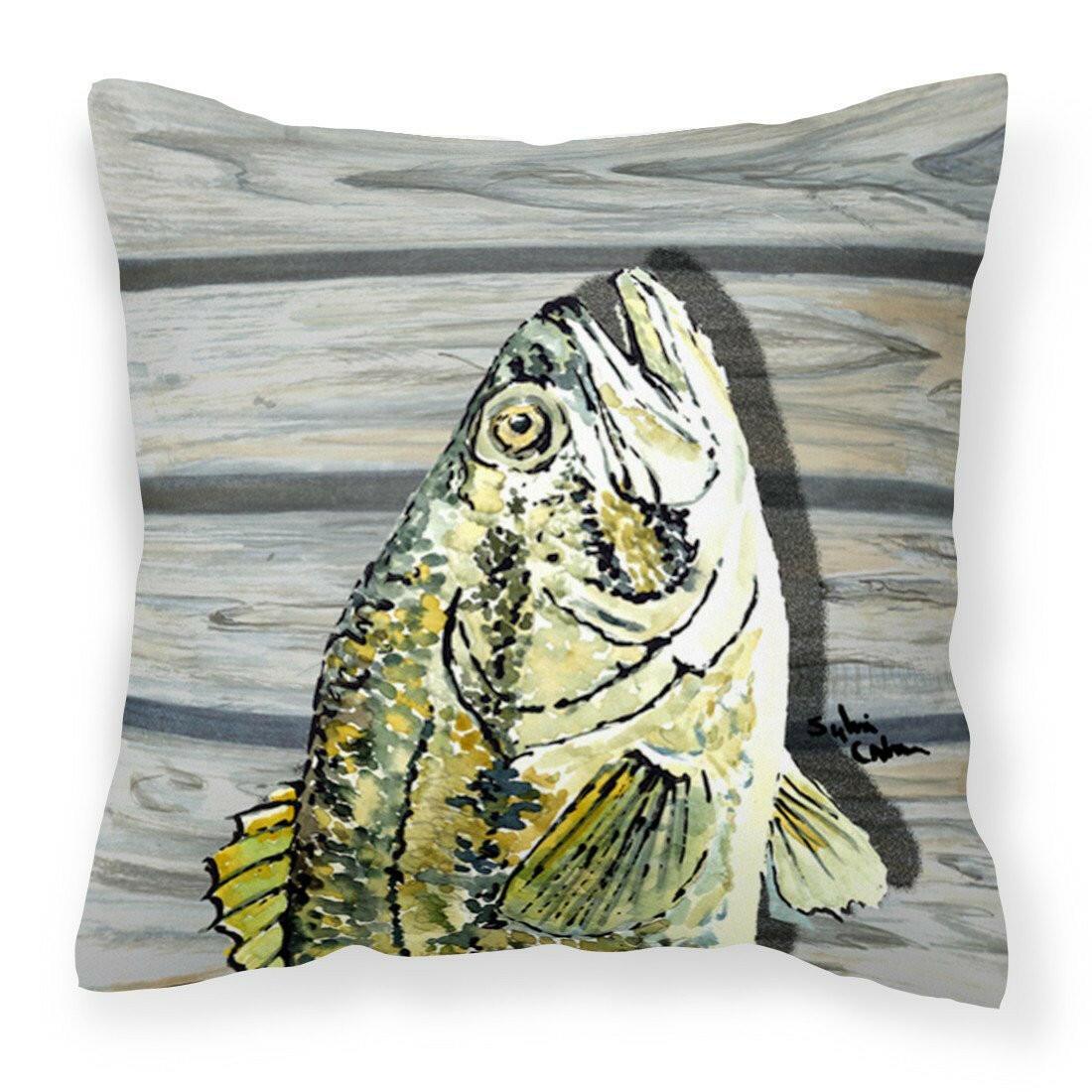 Fish Bass Small Mouth Fabric Decorative Pillow 8493PW1414 - the-store.com
