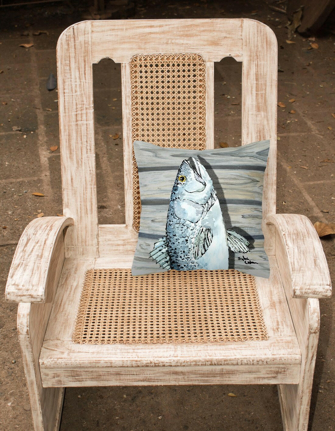 Fish Speckled Trout Fabric Decorative Pillow 8494PW1414 - the-store.com