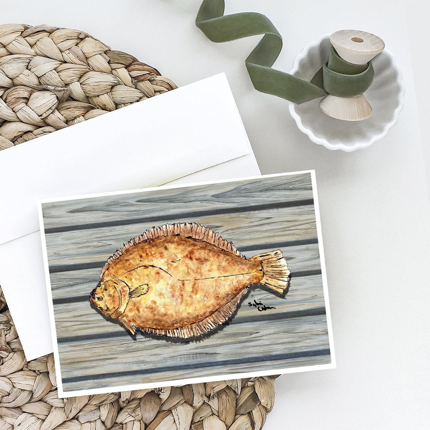 Caroline's Treasures Fish Flounder on Pier Greeting Cards - Blank Note Cards – 8-Pack of Artist-Designed Cards with Envelopes