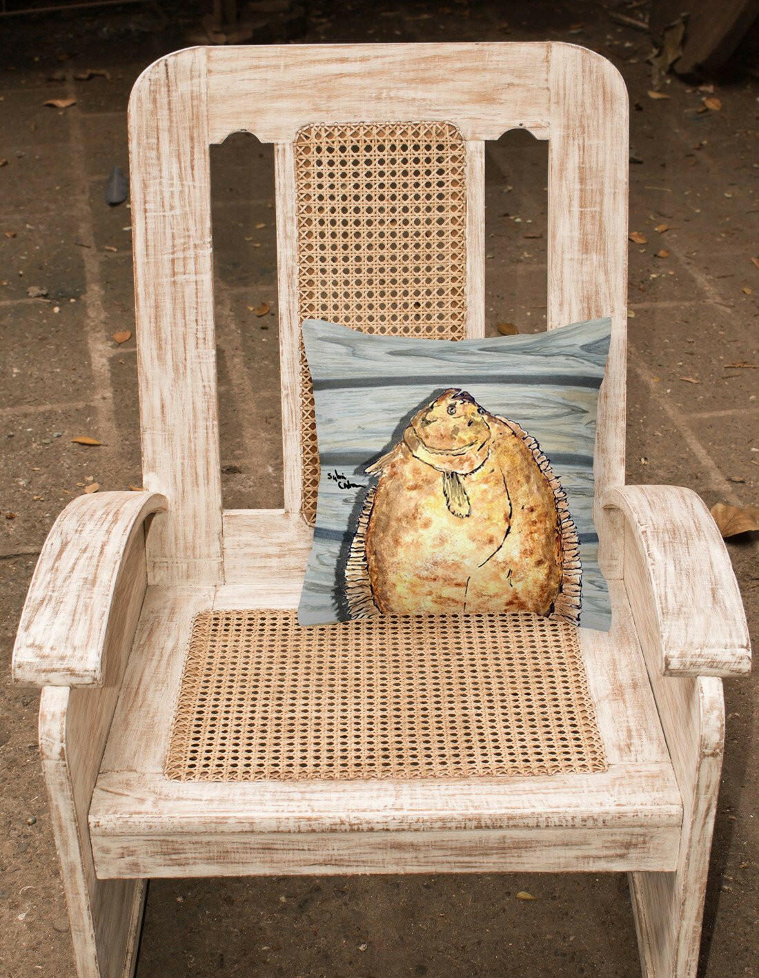 Caroline's Treasures Fish Flounder Throw Pillow - 14x14 Decorative Pillow – Art for Your Home & Patio 8495PW1414