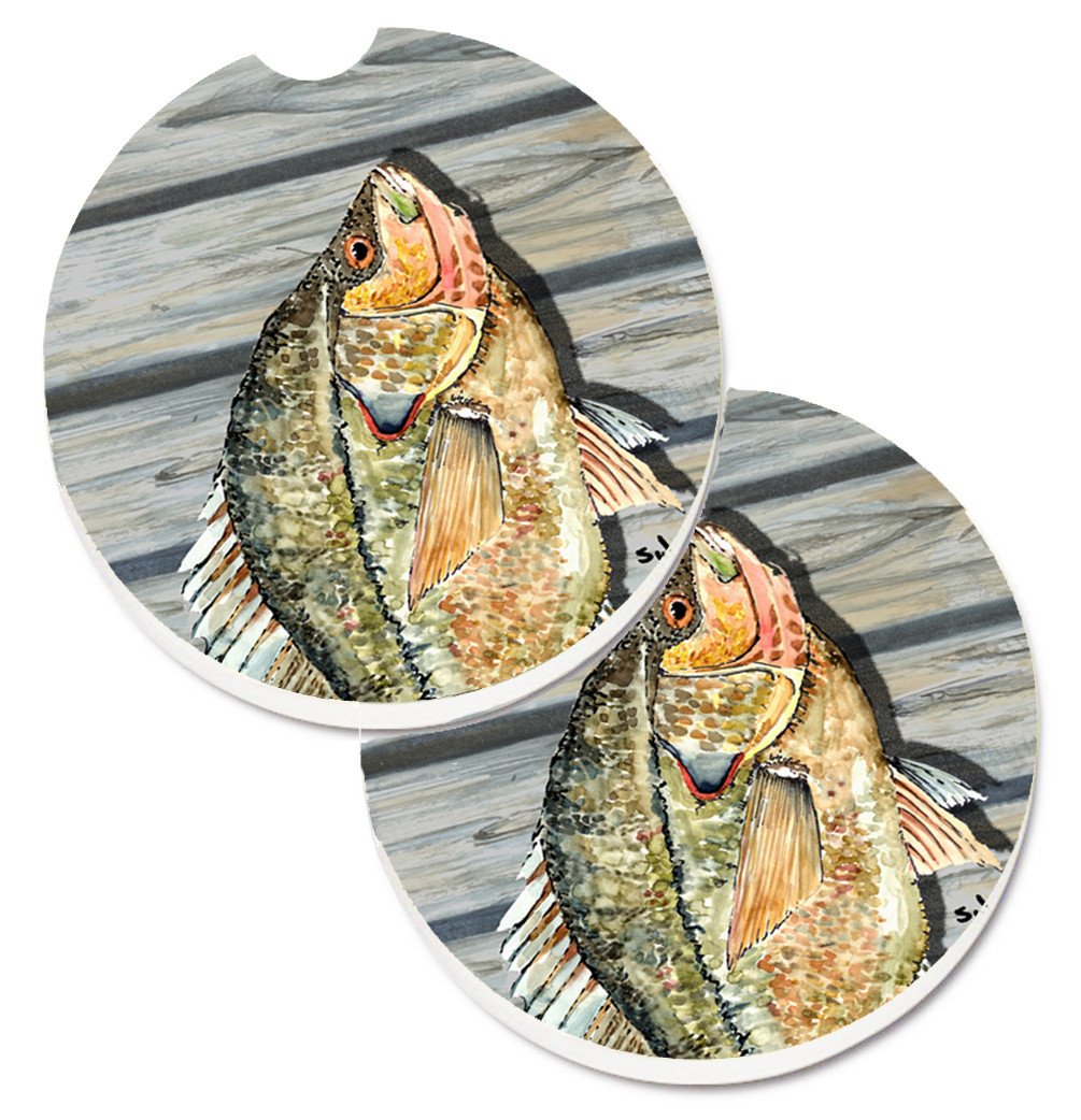 Croppie Fish on Pier Set of 2 Cup Holder Car Coasters 8498CARC by Caroline's Treasures