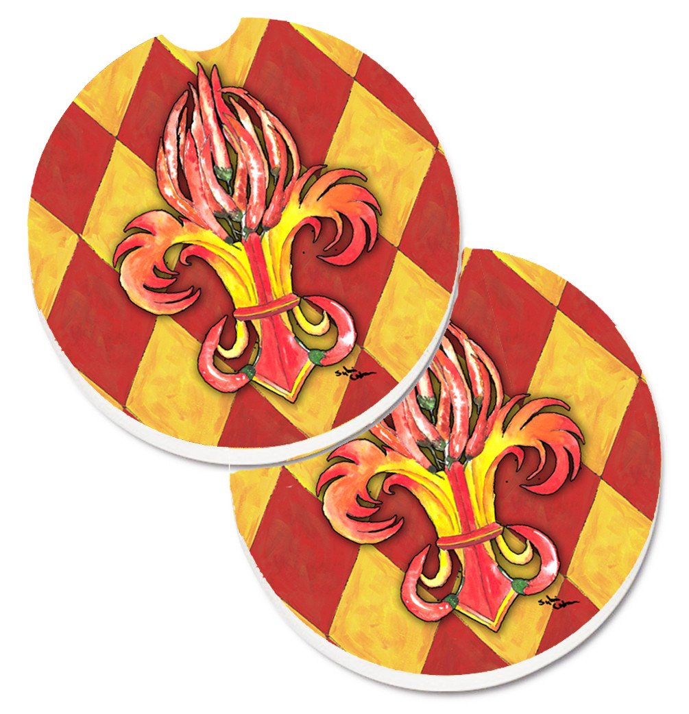 Peppers Fleur de lis Set of 2 Cup Holder Car Coasters 8499CARC by Caroline&#39;s Treasures