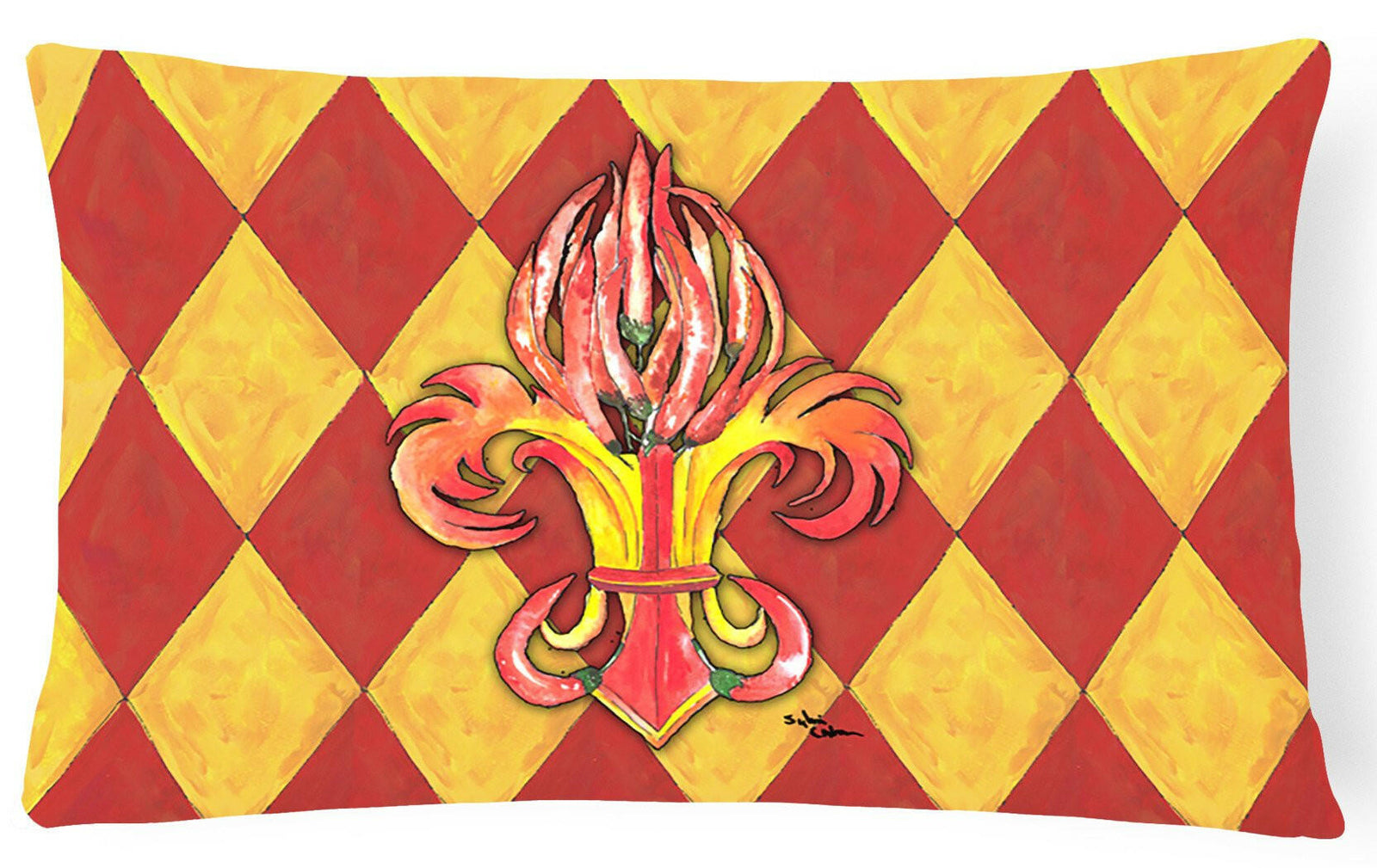 Peppers Fleur de lis   Canvas Fabric Decorative Pillow by Caroline's Treasures
