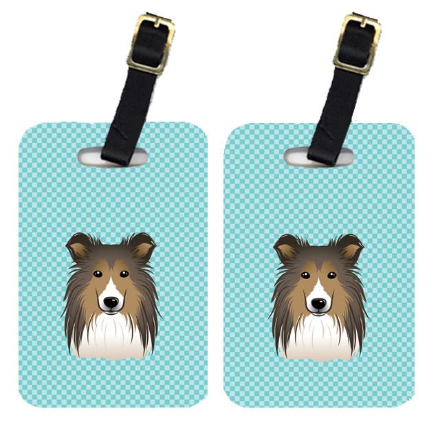 Pair of Checkerboard Blue Sheltie Luggage Tags BB1180BT by Caroline&#39;s Treasures