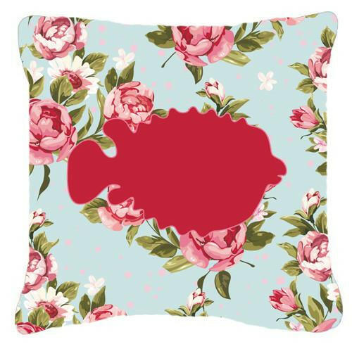 Fish - Blowfish Shabby Chic Blue Roses   Canvas Fabric Decorative Pillow BB1016 - the-store.com