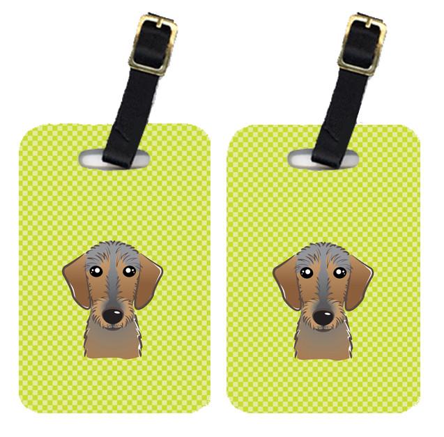 Pair of Checkerboard Lime Green Wirehaired Dachshund Luggage Tags BB1295BT by Caroline&#39;s Treasures