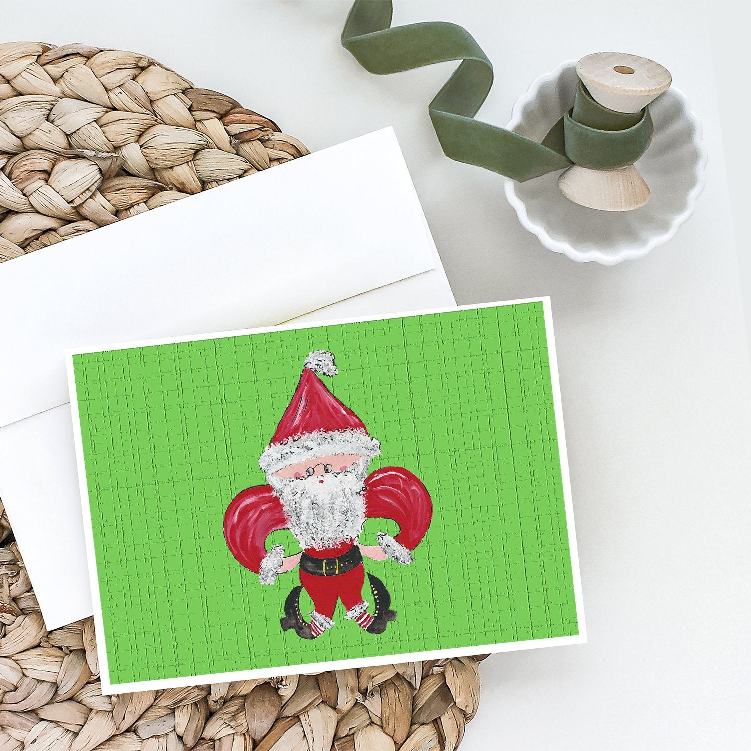 Christmas Fleur de lis Santa Claus Greeting Cards and Envelopes Pack of 8 - the-store.com