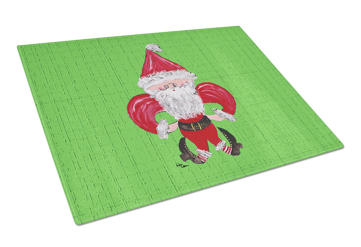 Christmas Fleur de lis Santa Claus Glass Cutting Board Large by Caroline&#39;s Treasures