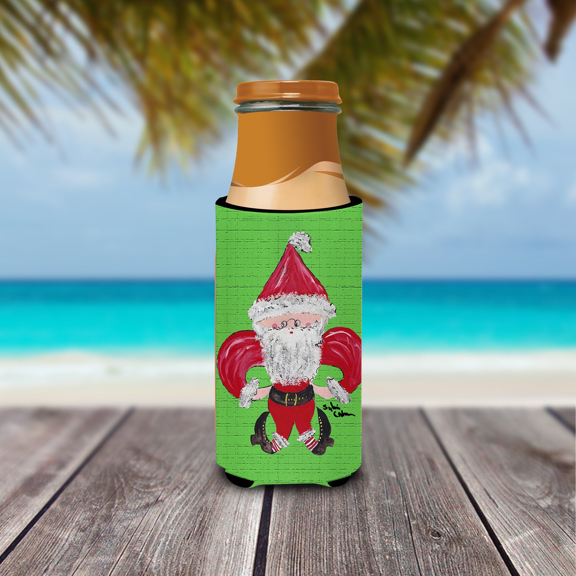 Christmas Santa Fleur de lis Ultra Beverage Isolateurs pour canettes minces 8500MUK