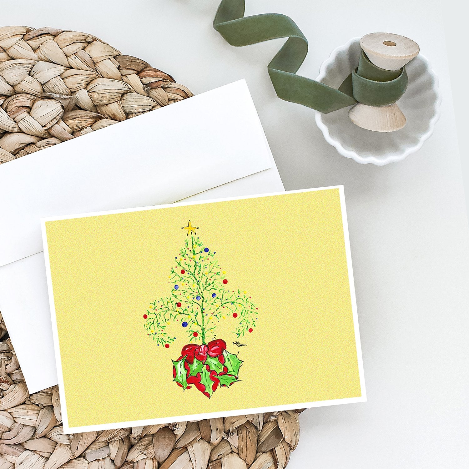 Christmas Tree Fleur de lis Greeting Cards and Envelopes Pack of 8 - the-store.com