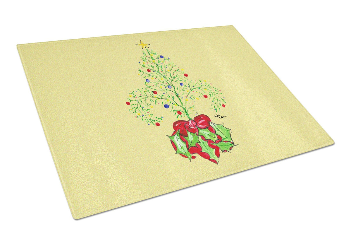Christmas Tree Fleur de lis Glass Cutting Board Large by Caroline&#39;s Treasures