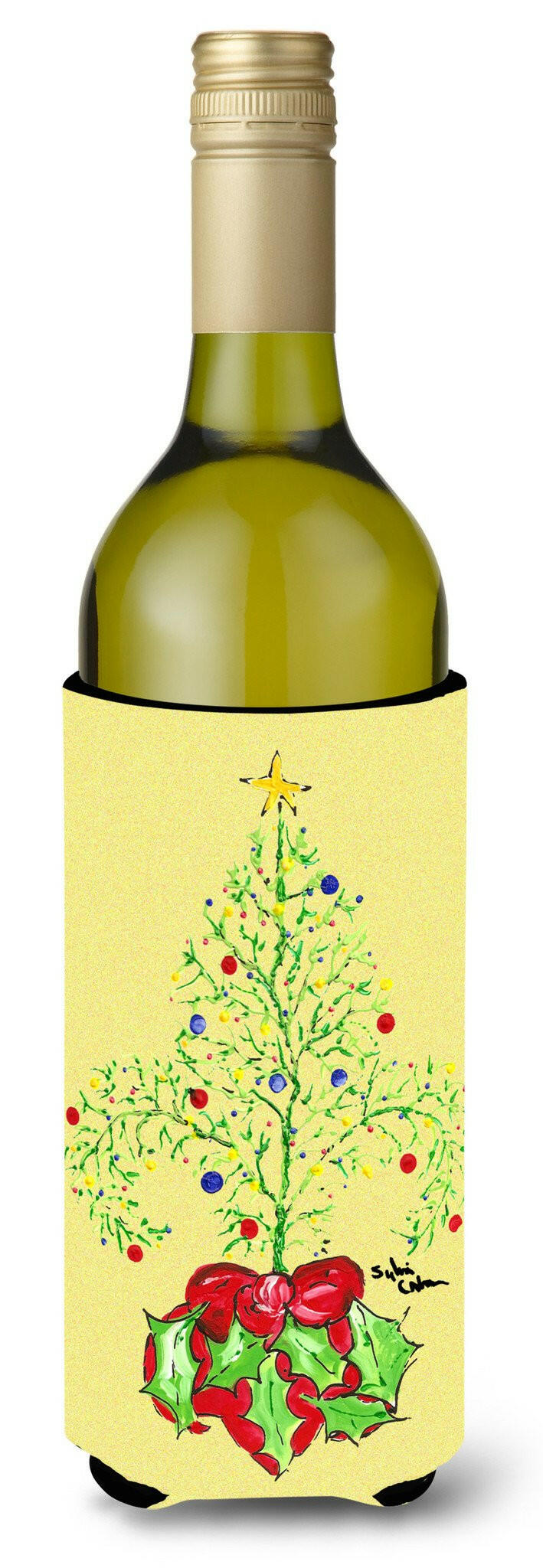 Christmas Tree Fleur de lis Wine Bottle Beverage Insulator Beverage Insulator Hugger by Caroline&#39;s Treasures