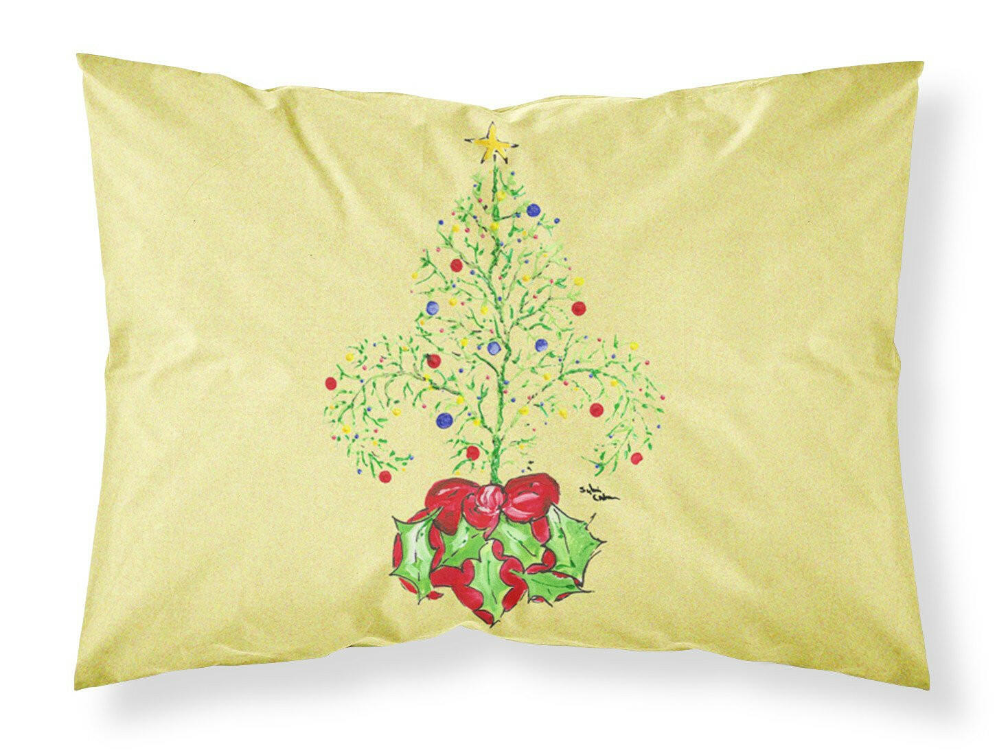 Christmas Tree Fleur de lis Moisture wicking Fabric standard pillowcase by Caroline's Treasures