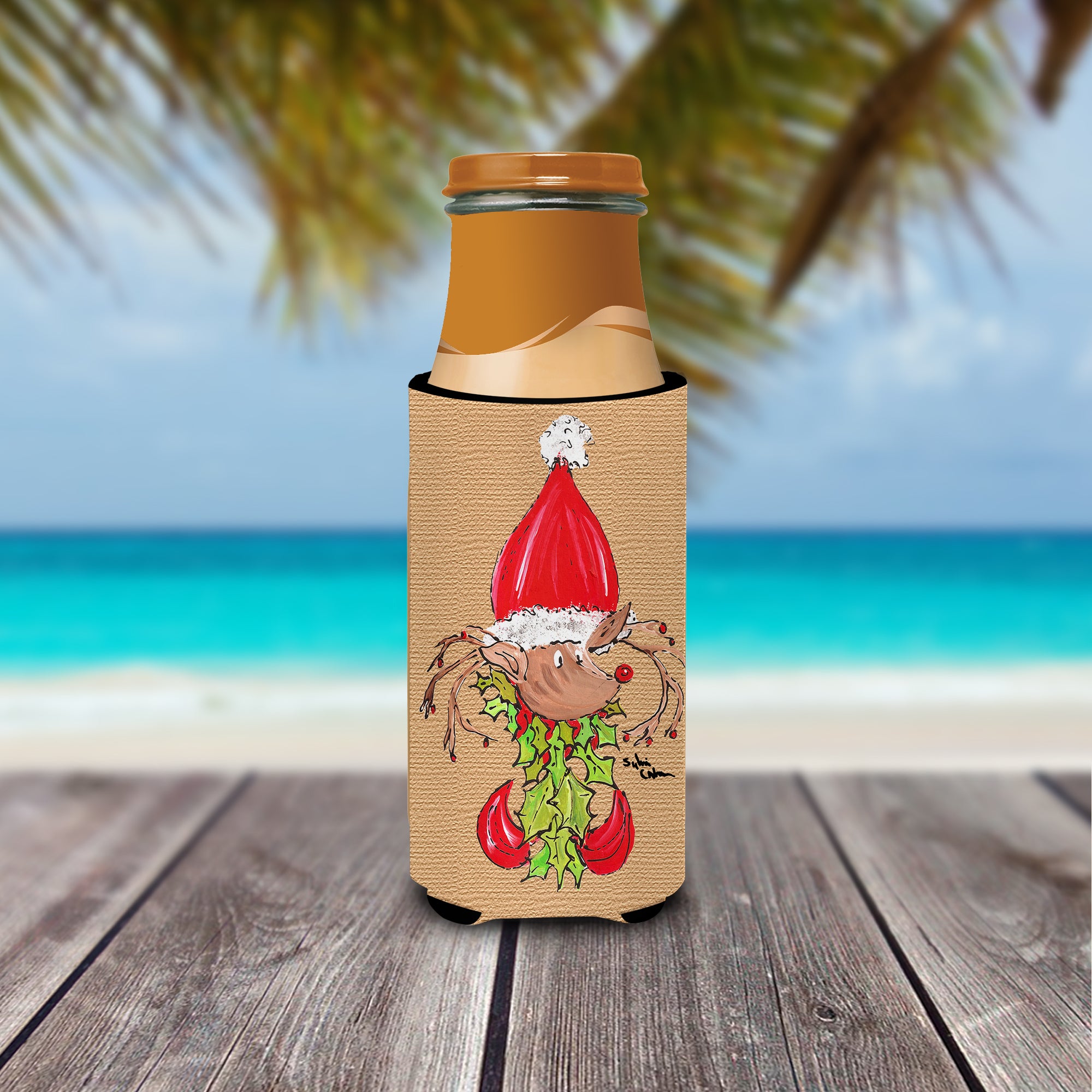 Christmas Reindeer Fleur de lis Ultra Beverage Insulators for slim cans 8502MUK.