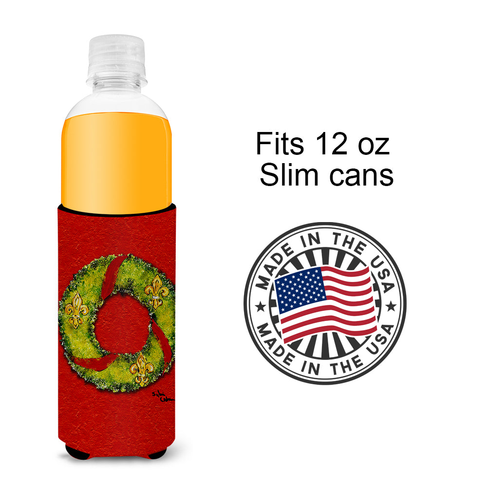 Christmas Wreath Fleur de lis Ultra Beverage Insulators for slim cans 8503MUK.