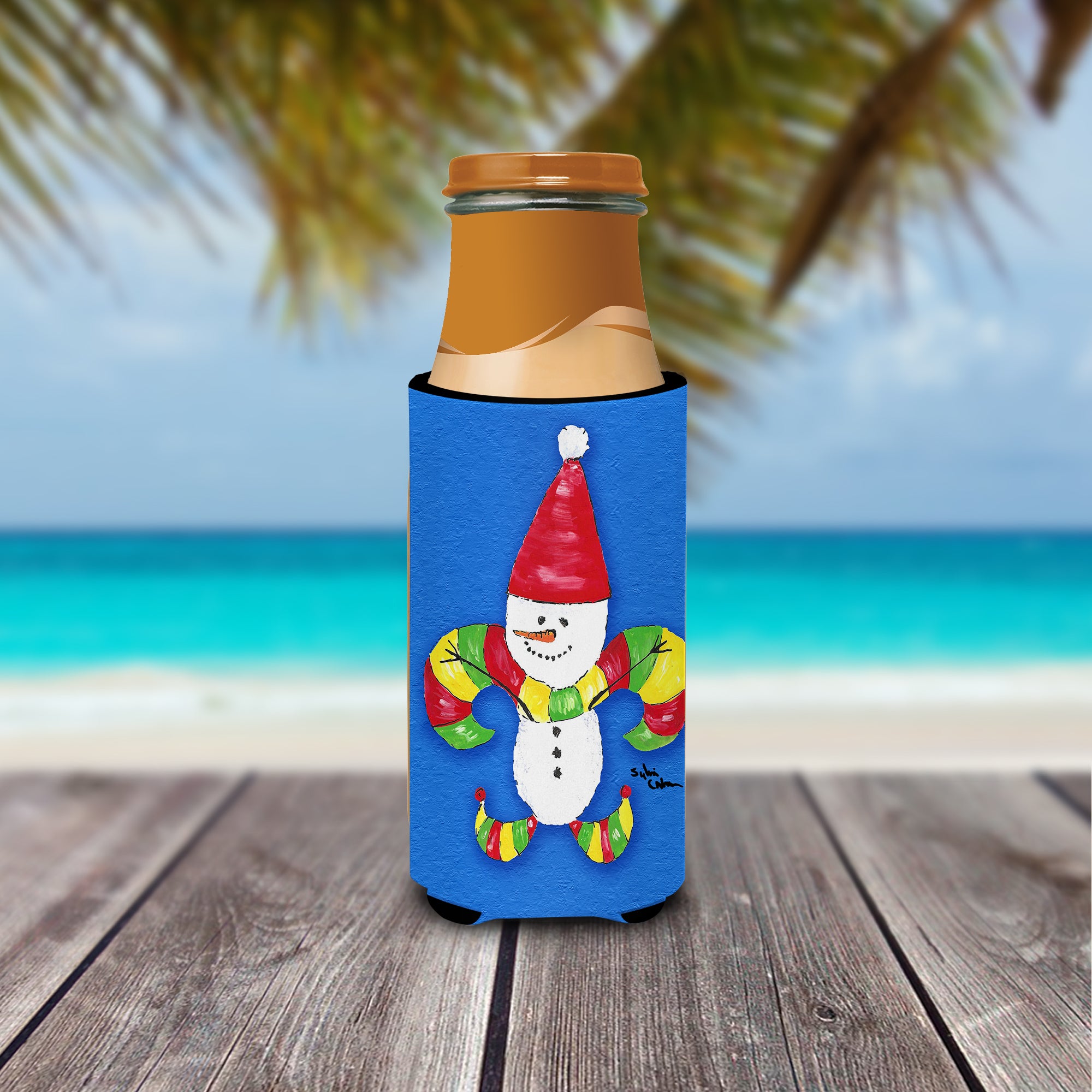 Christmas Snowman Fleur de lis Ultra Beverage Insulators for slim cans 8504MUK.