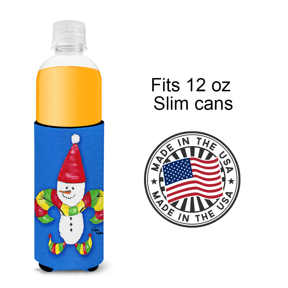 Christmas Snowman Fleur de lis Ultra Beverage Insulators for slim cans 8504MUK