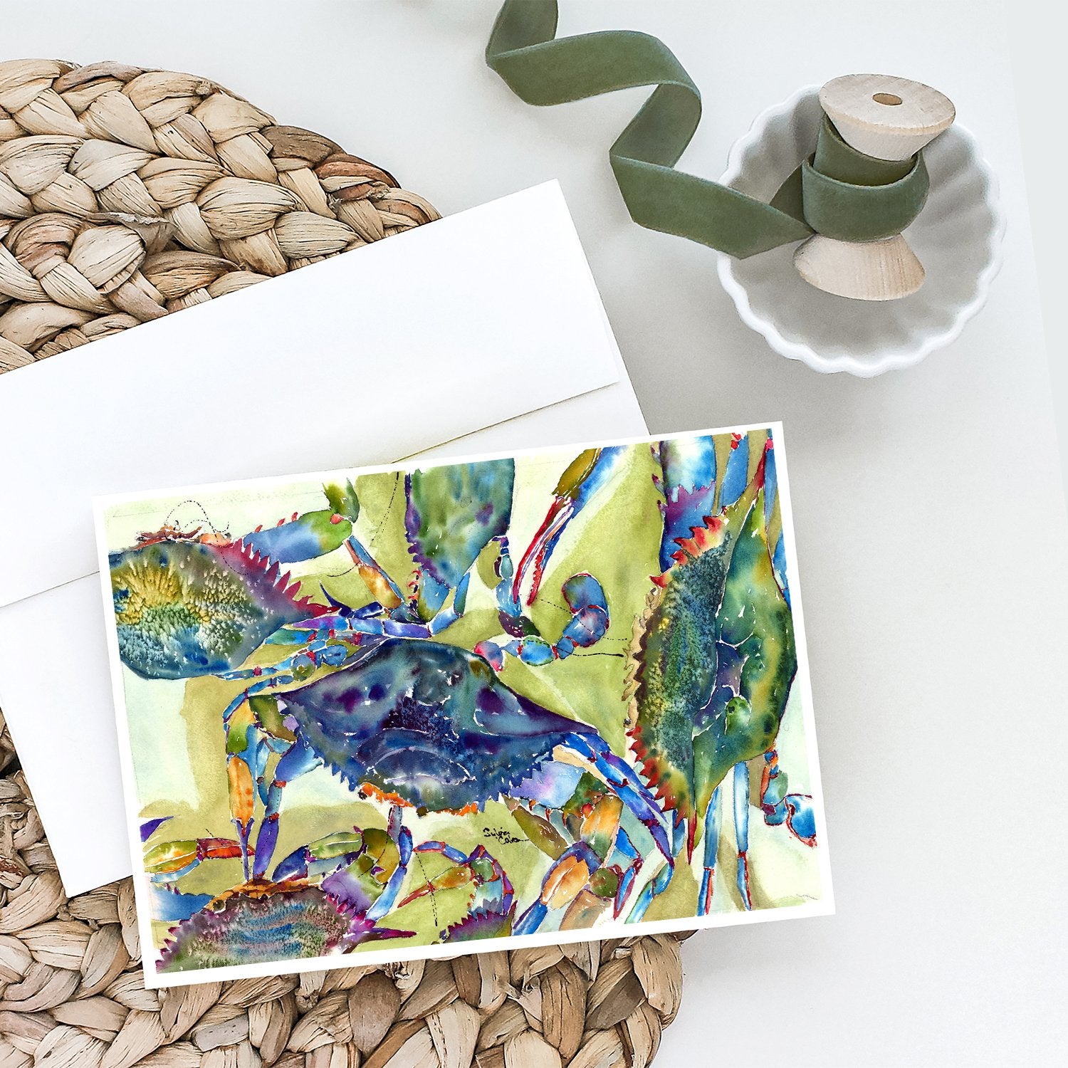 Blue Crab All Over Greeting Cards and Envelopes Pack of 8 - the-store.com