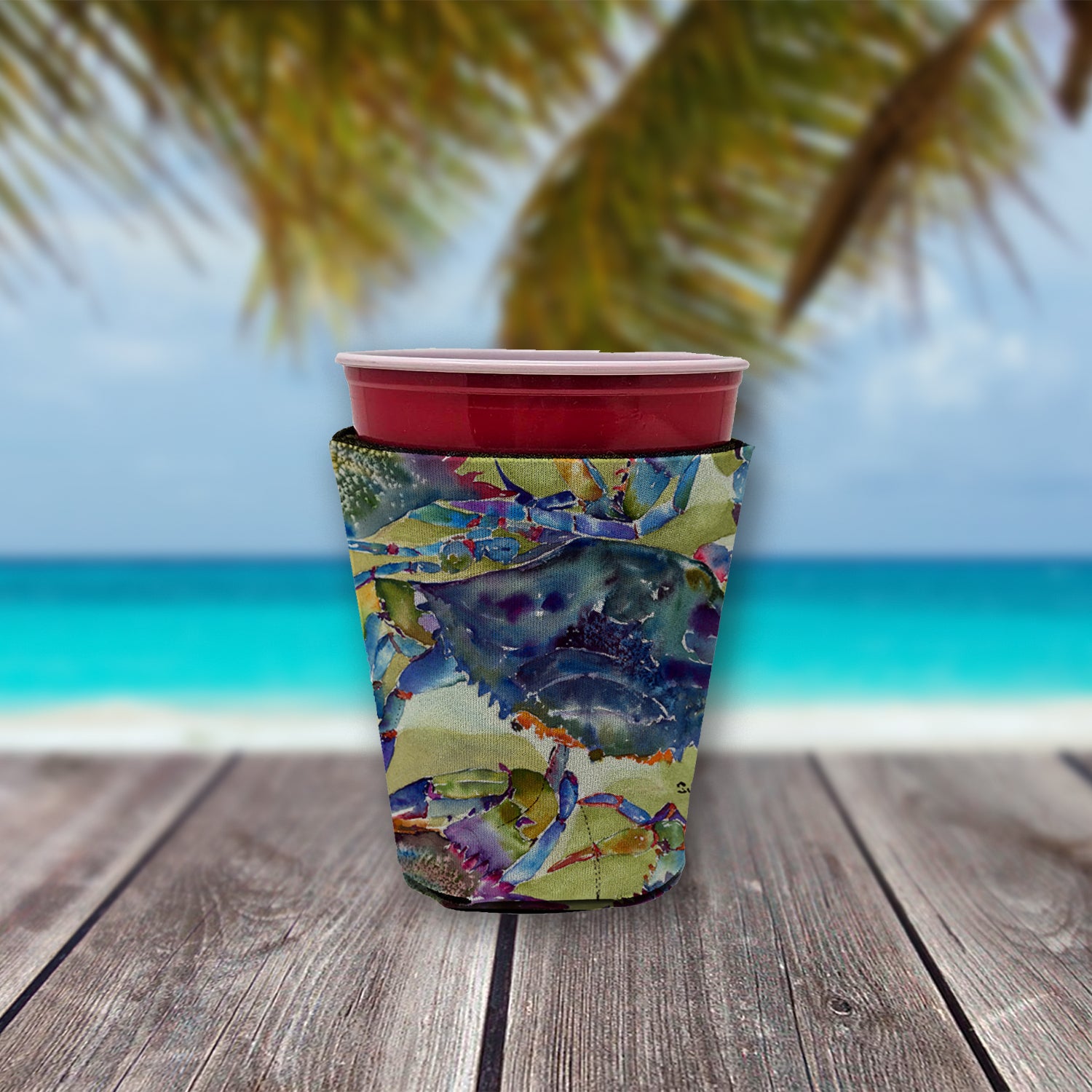 Crab All Over Red Cup Beverage Insulator Hugger