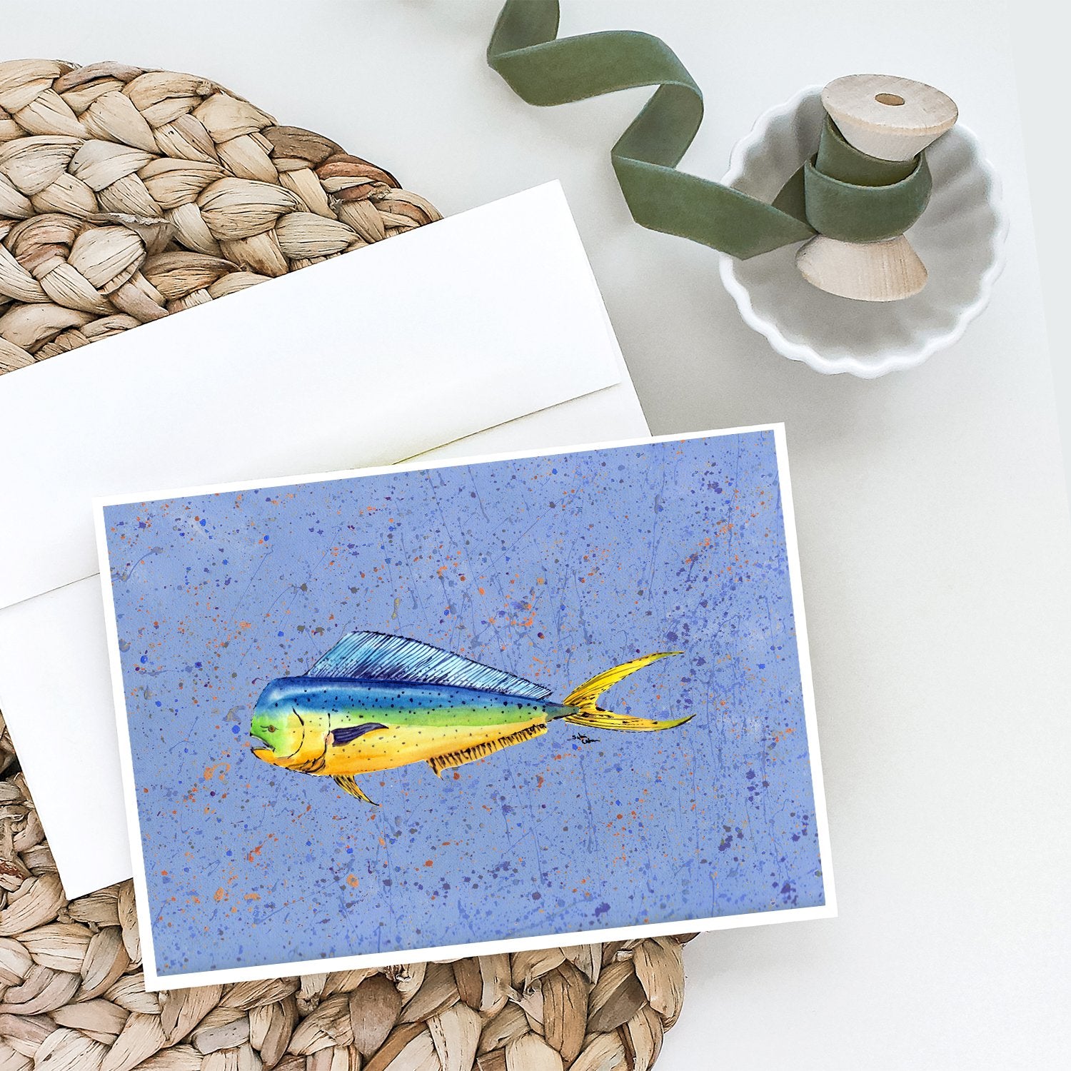 Caroline's Treasures Dolphin Mahi Mahi Greeting Cards - Blank Note Cards – 8-Pack of Artist-Designed Cards with Envelopes