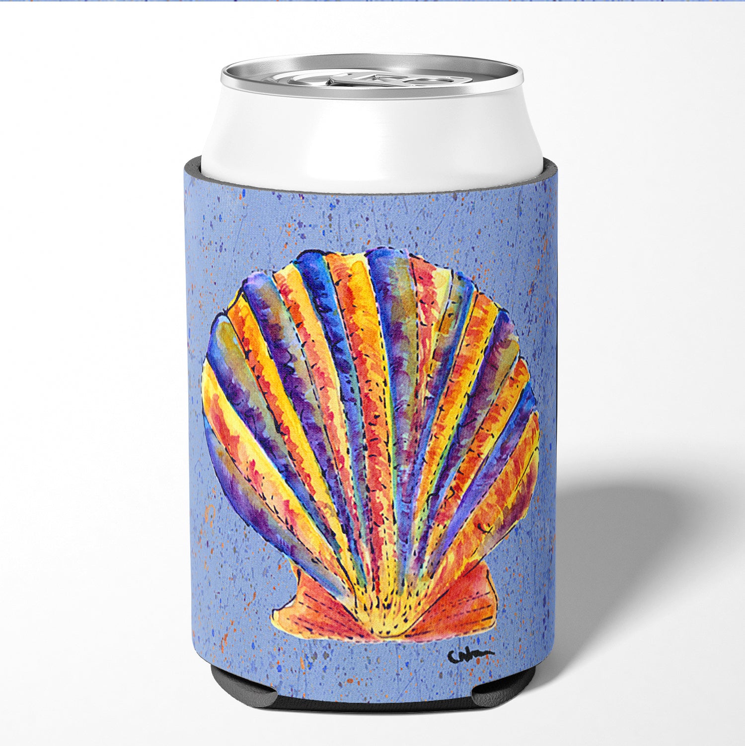 Scallop Shell on Blue Can or Bottle Beverage Insulator Hugger