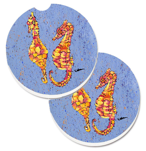 Seahorses on Blue Set of 2 Cup Holder Car Coasters 8526CARC by Caroline's Treasures