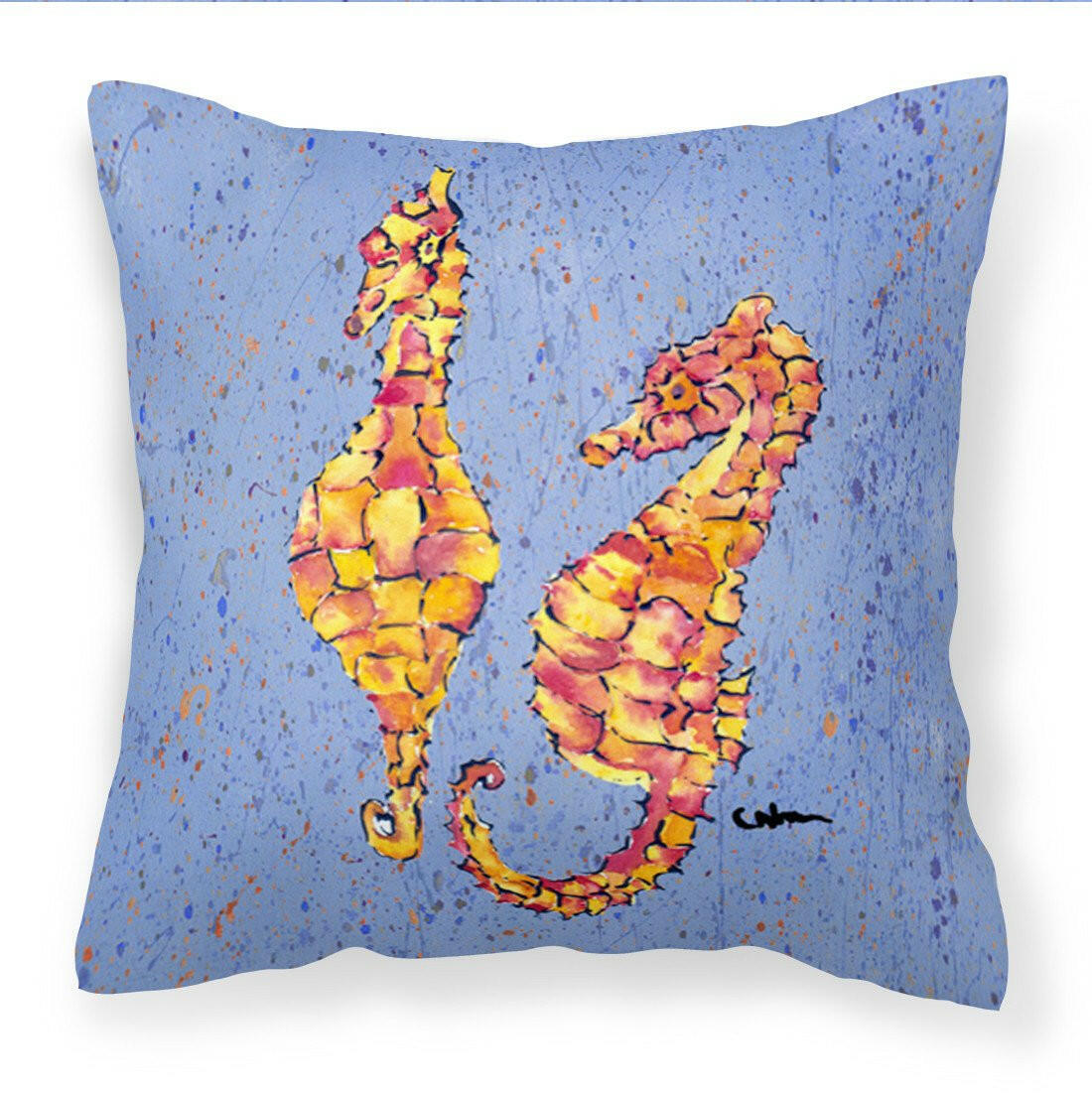 Seahorses on Blue Fabric Decorative Pillow 8526PW1414 - the-store.com