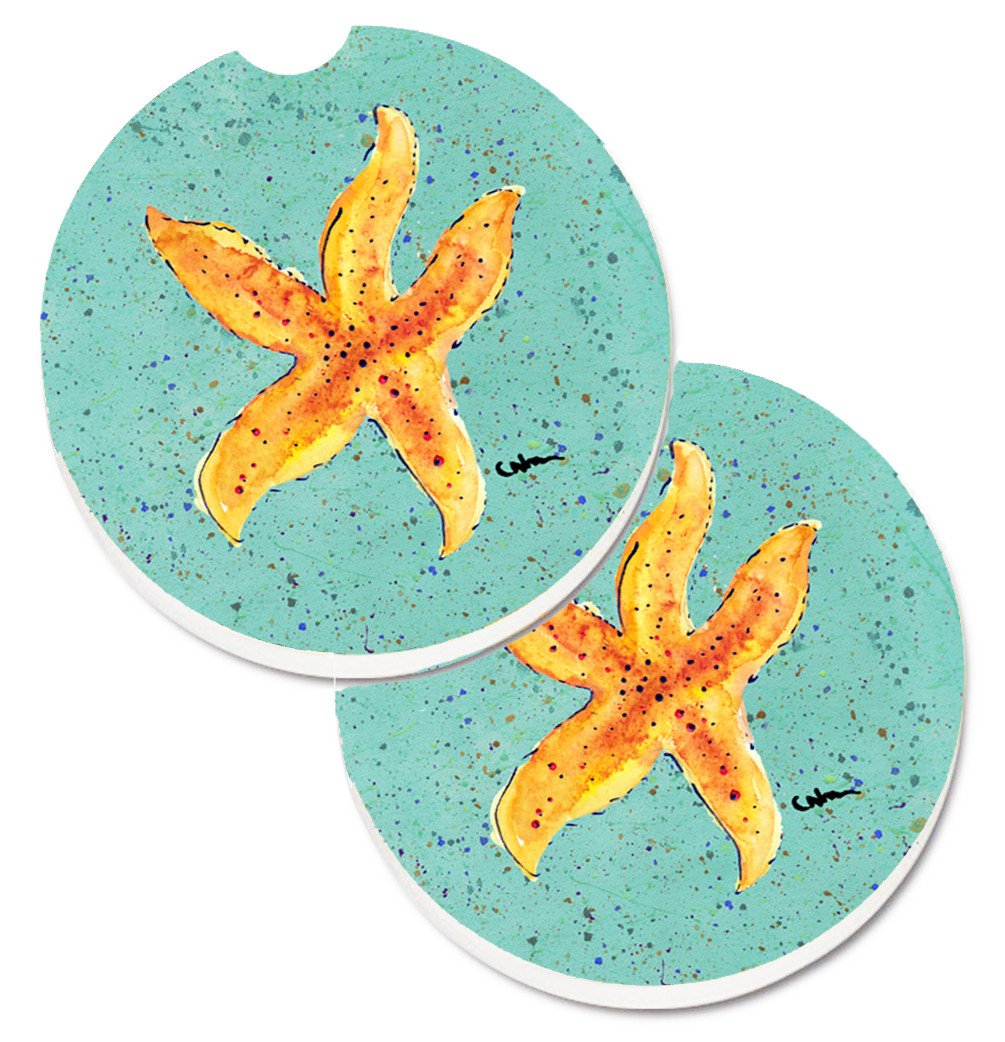 Starfish on Teal Set of 2 Cup Holder Car Coasters 8527CARC by Caroline's Treasures