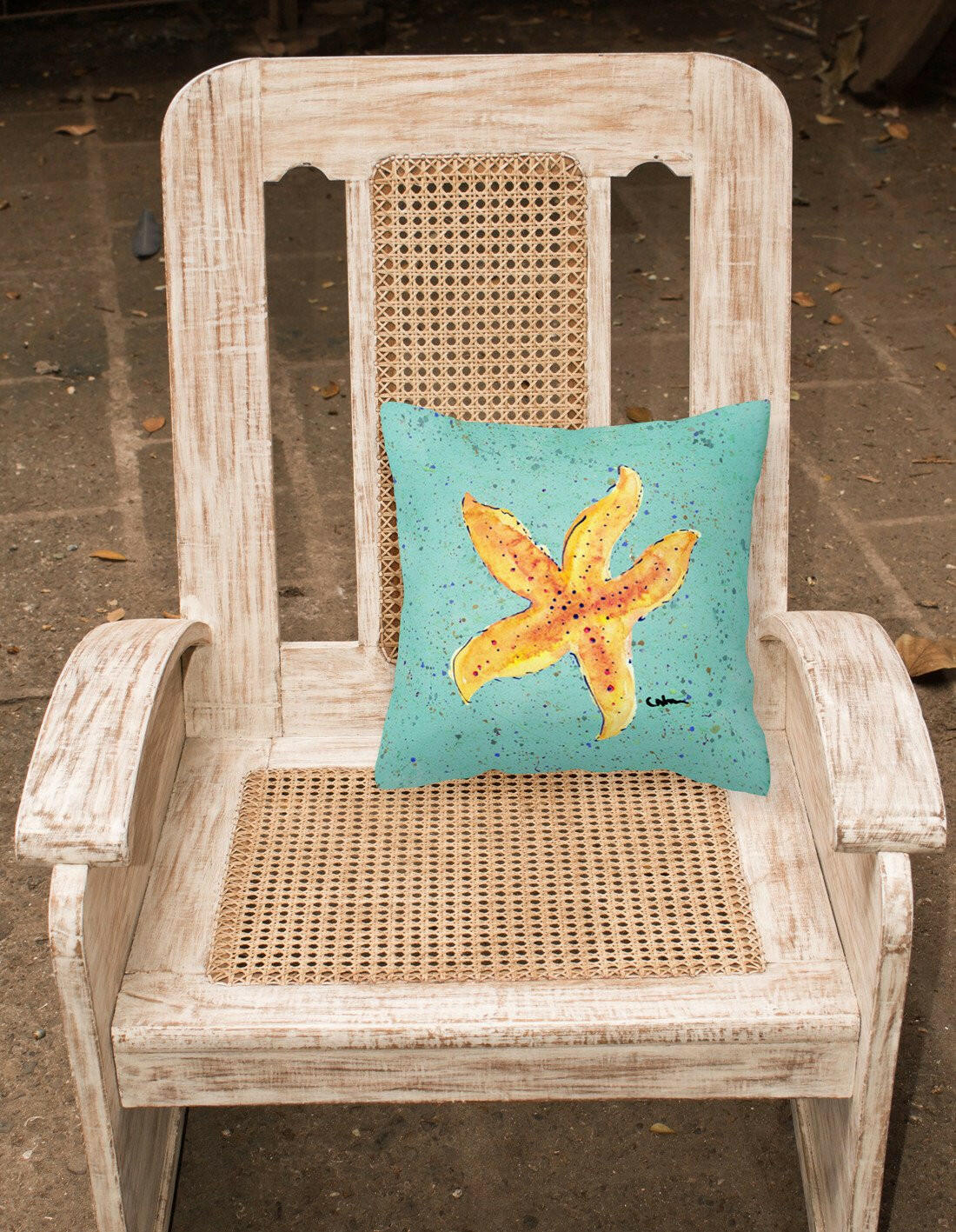 Starfish on Teal Fabric Decorative Pillow 8527PW1414 - the-store.com