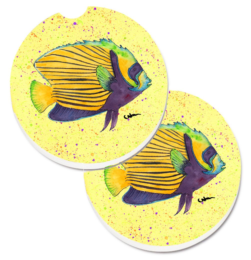 Yellow Fish on Yellow Set of 2 Cup Holder Car Coasters 8528CARC by Caroline&#39;s Treasures