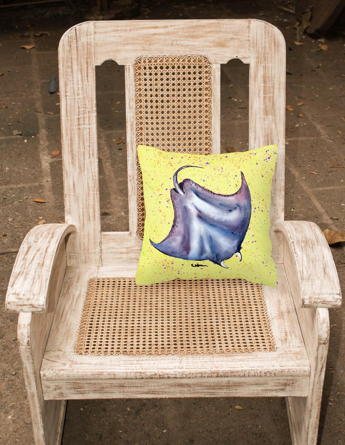 Stingray on Yellow Fabric Decorative Pillow 8531PW1414 - the-store.com
