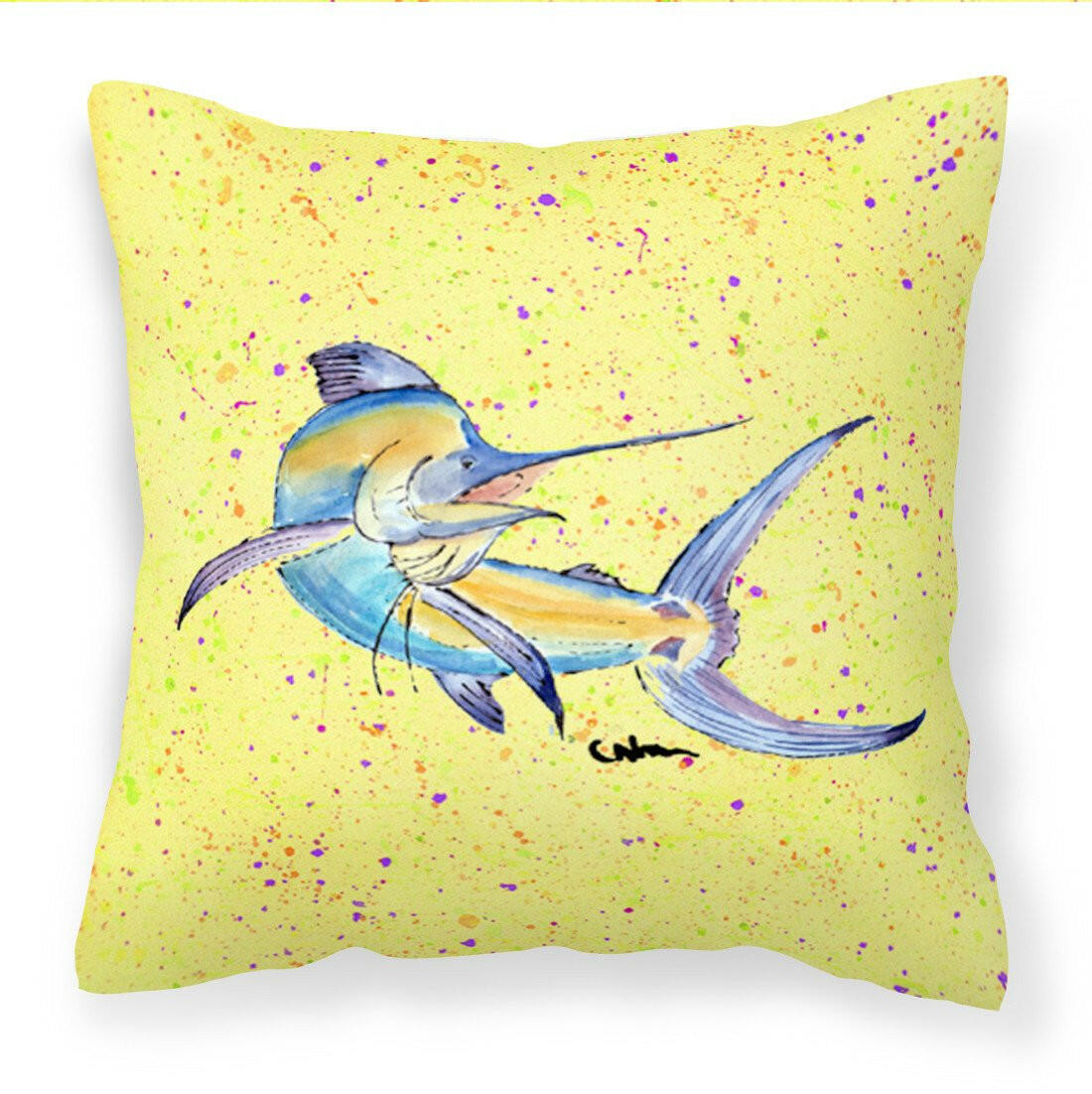 Blue Marlin on Yellow Fabric Decorative Pillow 8533PW1414 - the-store.com