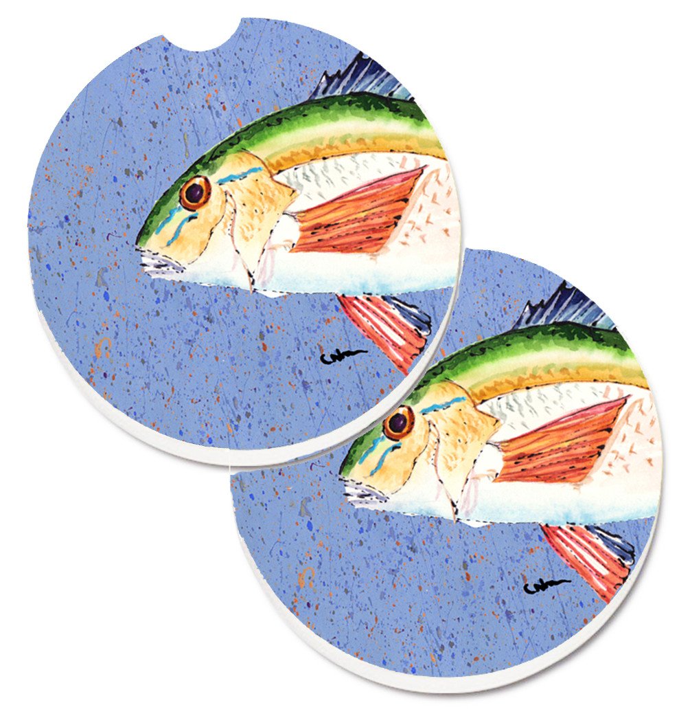 Rainbow Trout on Blue Set of 2 Cup Holder Car Coasters 8534CARC by Caroline&#39;s Treasures