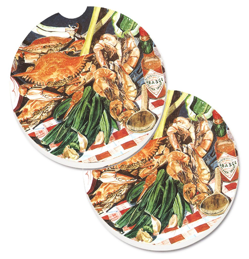 Crab Boil Set of 2 Cup Holder Car Coasters 8537CARC by Caroline's Treasures