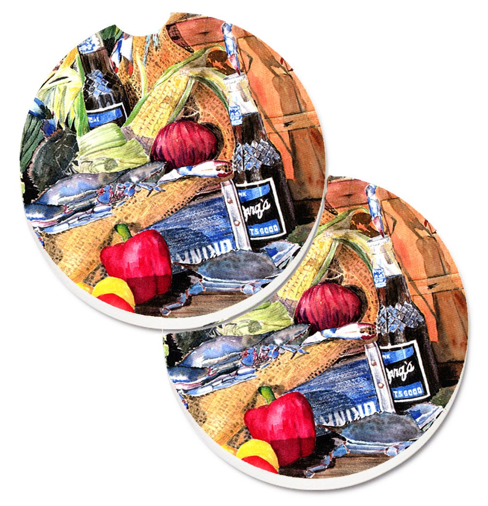 Barq&#39;s and Crabs Set of 2 Cup Holder Car Coasters 8538CARC by Caroline&#39;s Treasures