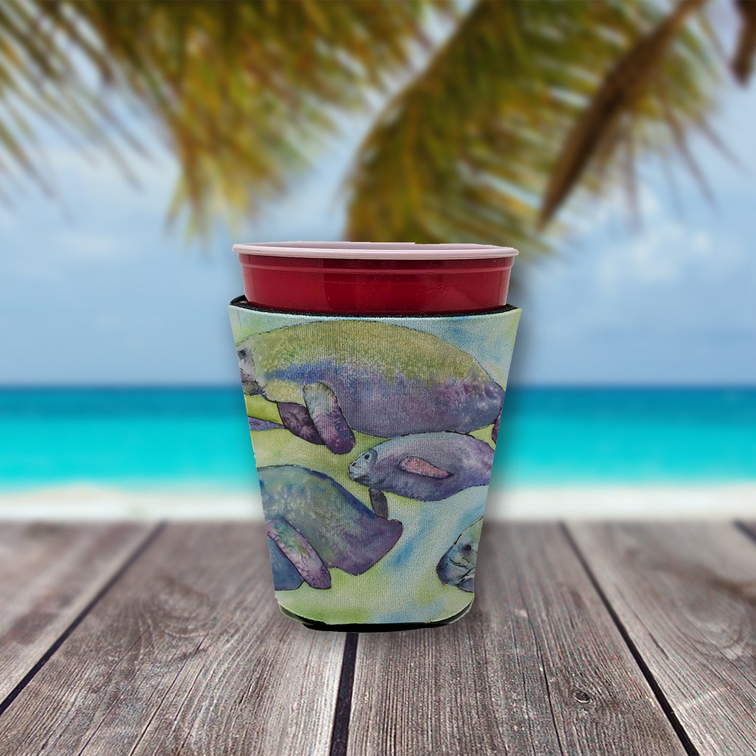 Manatee  Red Cup Beverage Insulator Hugger  the-store.com.