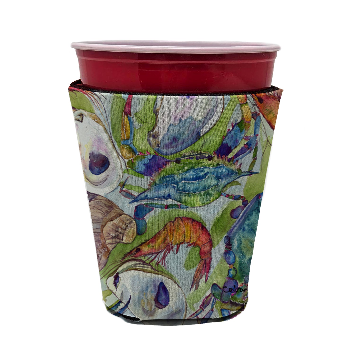 Crab , Shrimp and Oysters Red Cup Beverage Insulator Hugger