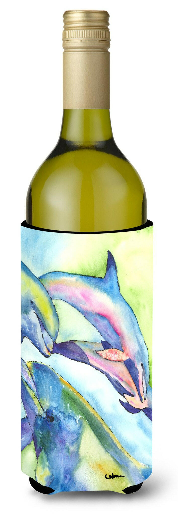 Dolphin Wine Bottle Beverage Insulator Beverage Insulator Hugger 8548LITERK by Caroline&#39;s Treasures
