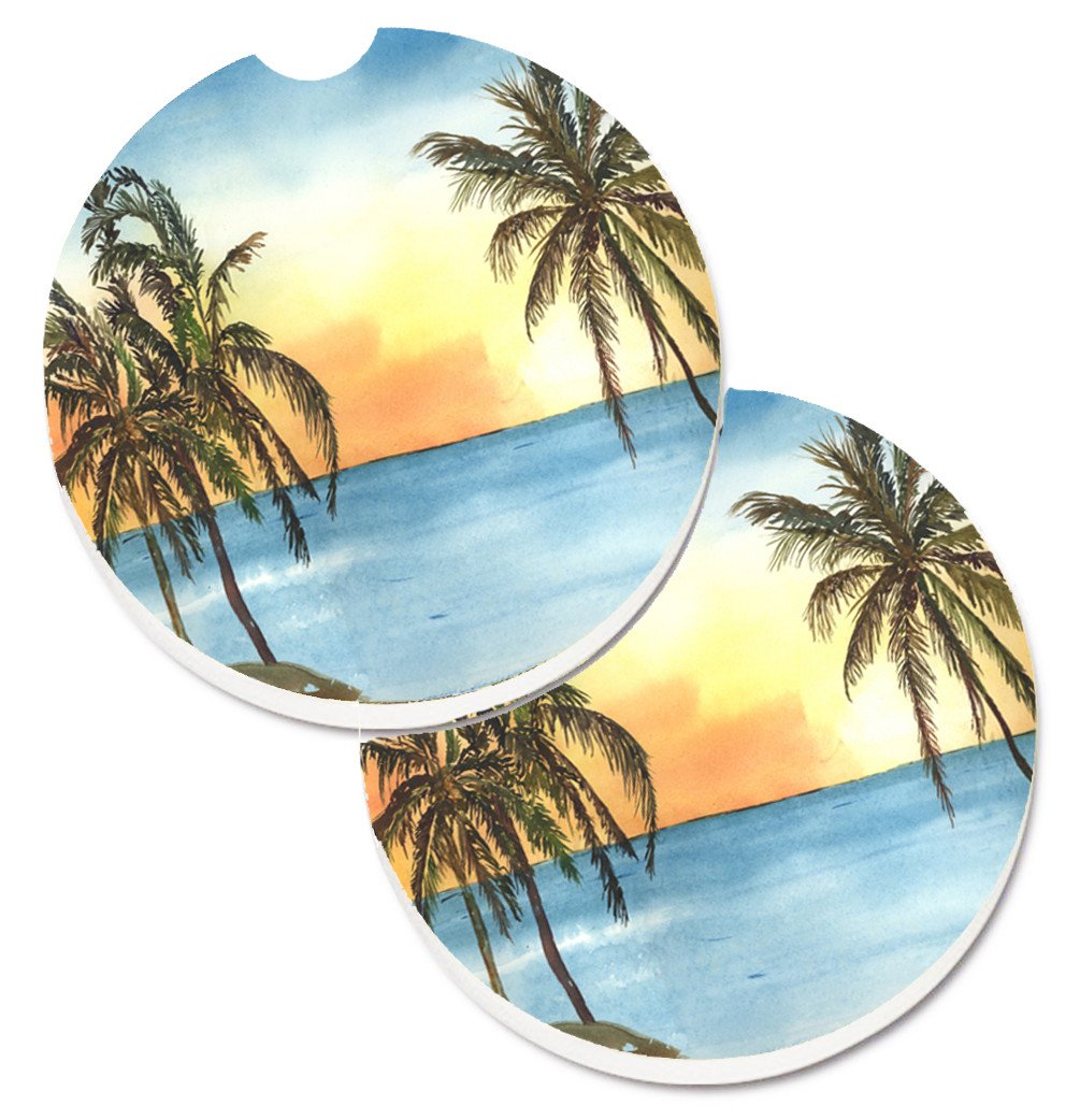 Palm Tree Set of 2 Cup Holder Car Coasters 8551CARC by Caroline&#39;s Treasures