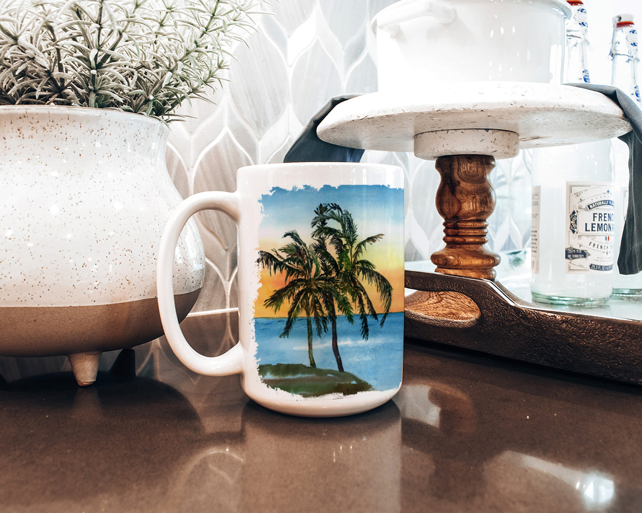 Palm Tree Dishwasher Safe Microwavable Ceramic Coffee Mug 15 ounce 8551CM15