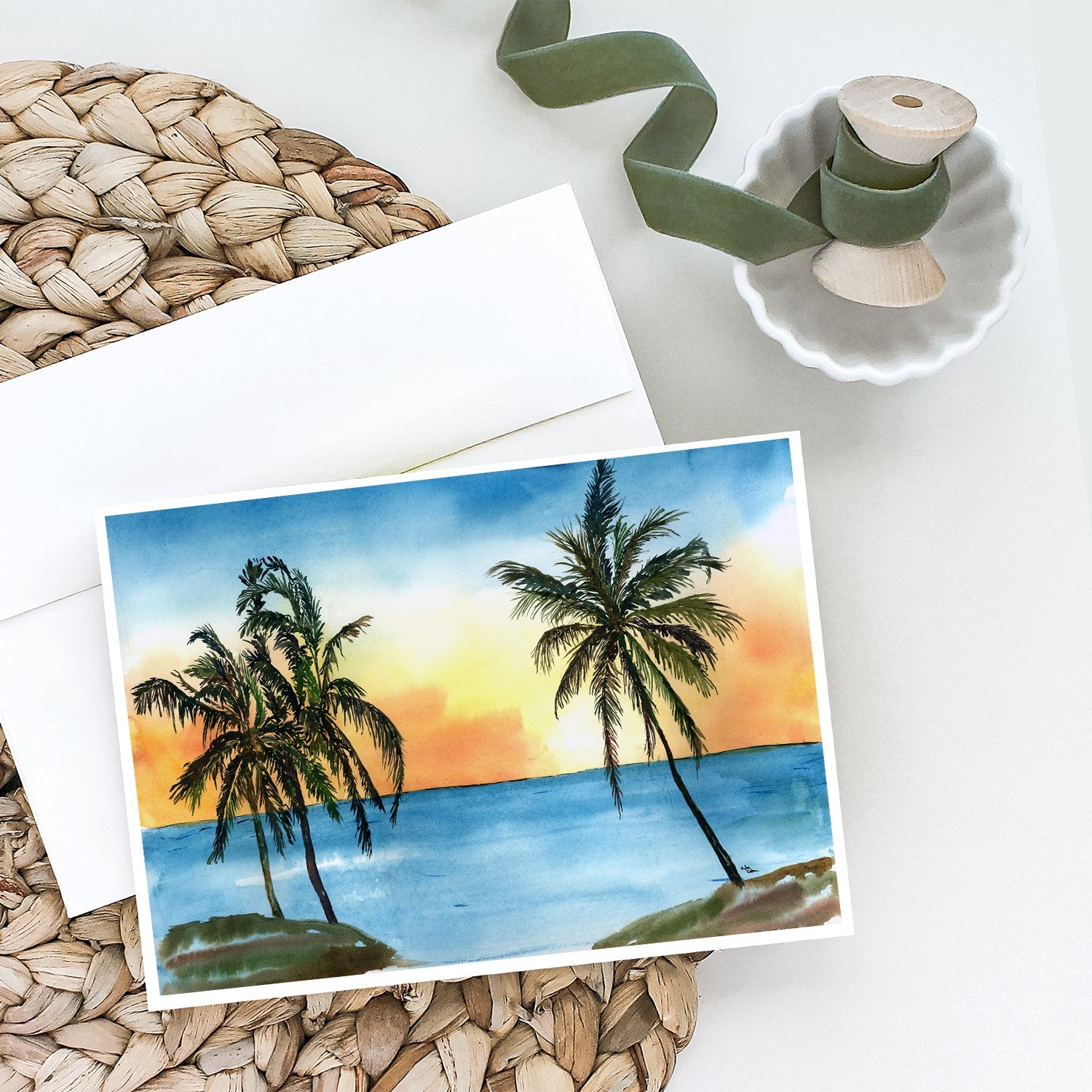 Buy this Palm Tree Beach Scene Greeting Cards and Envelopes Pack of 8