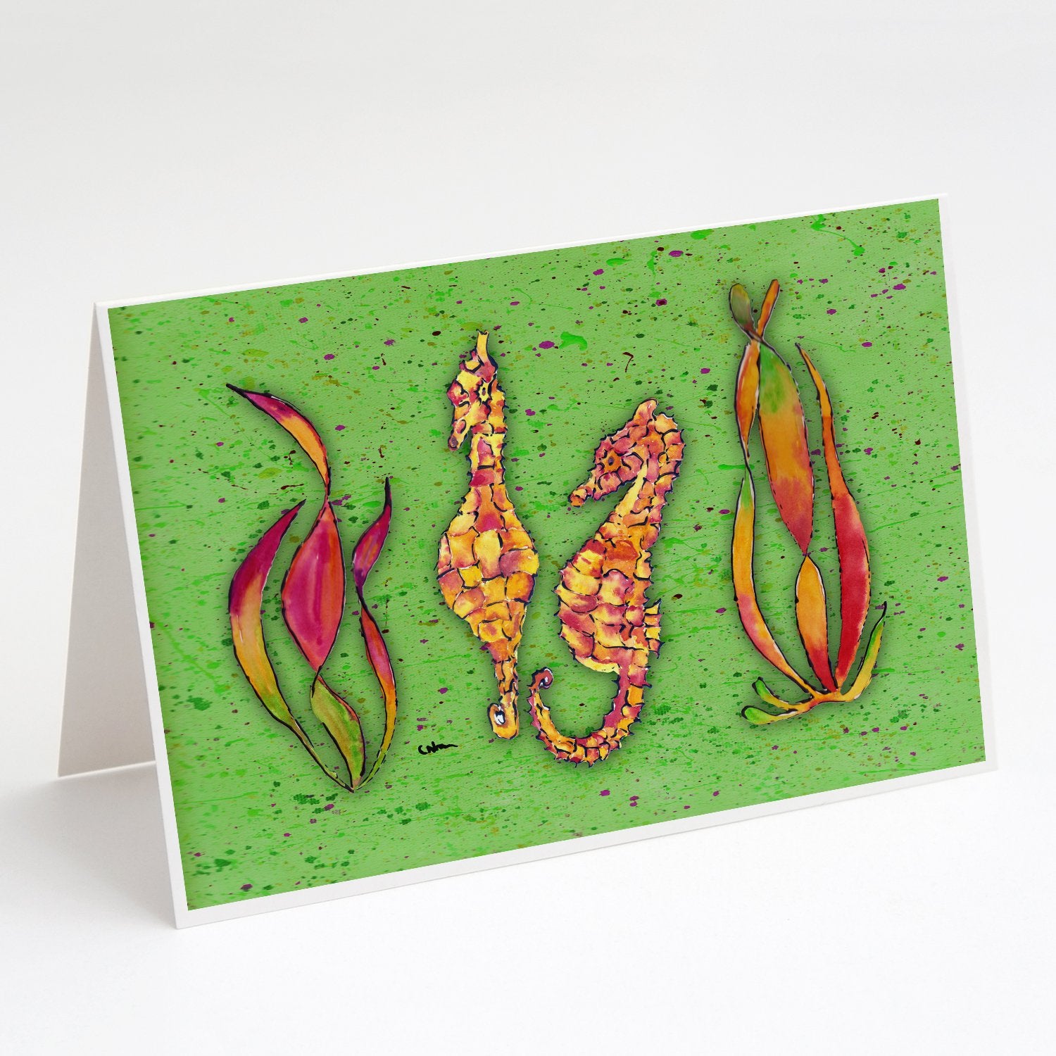 Buy this Seahorse on Green Greeting Cards and Envelopes Pack of 8