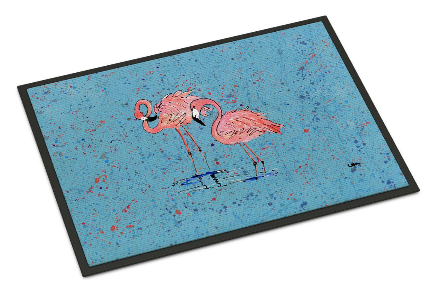 Flamingo on Blue Speckle Indoor or Outdoor Mat 24x36 8566 Doormat - the-store.com